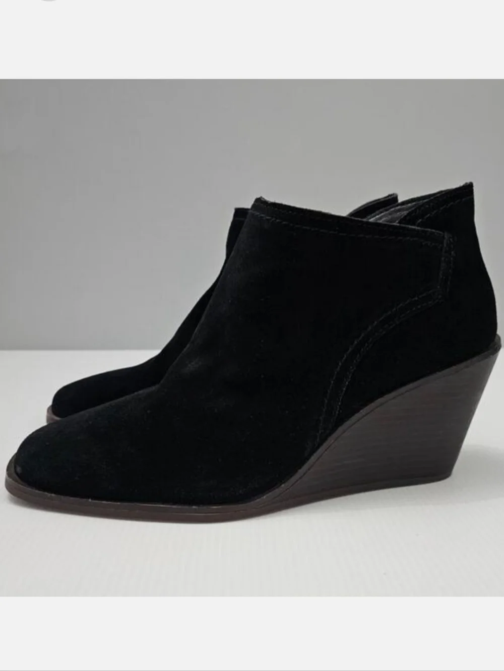 Lucky Brand Macawi Wedge Ankle Bootie Womens 9 Black Suede Square Toe Casual